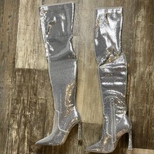 Silver Over-the-Knee Boots Size 8